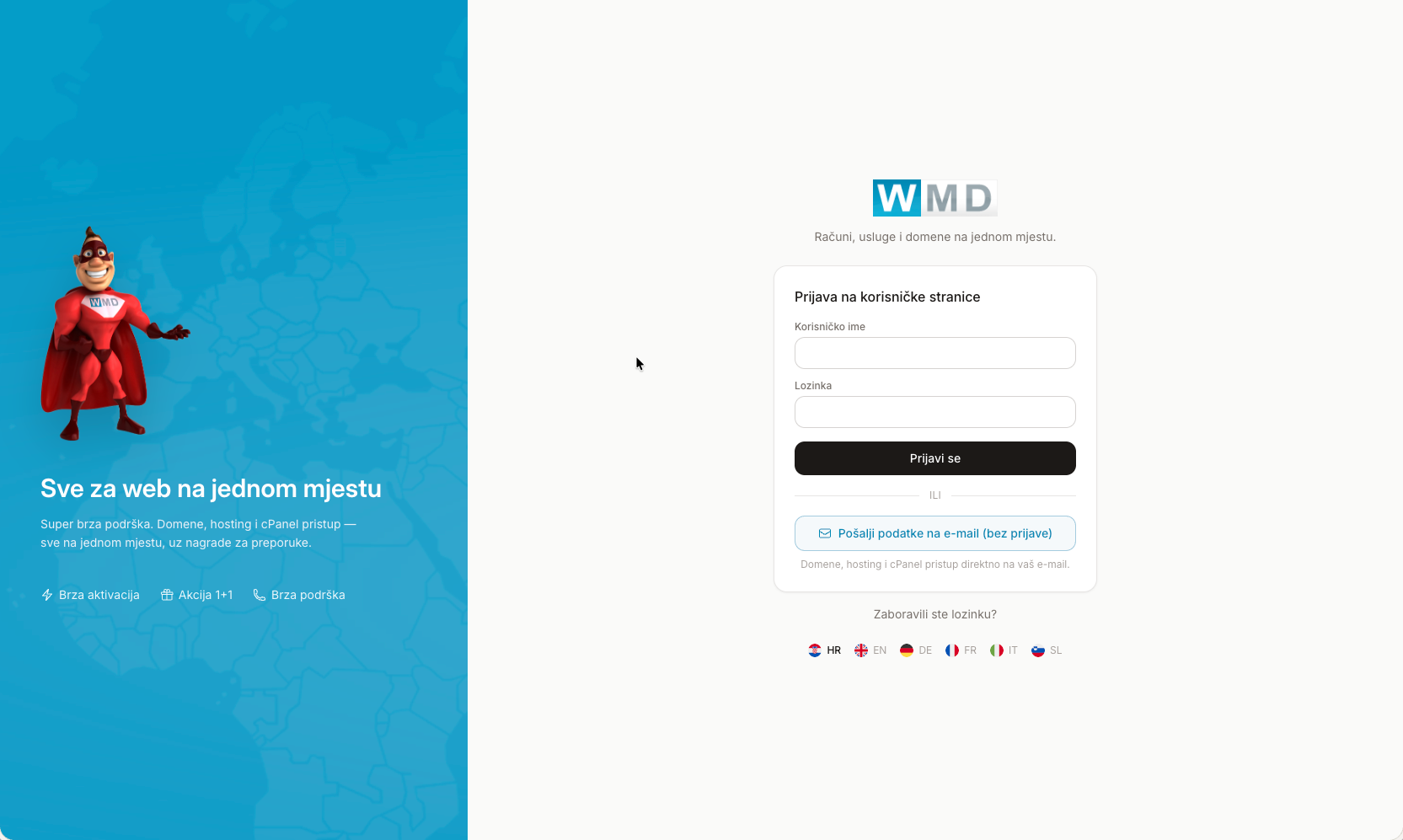 Prijava na moj.wmd.hr — slanje pristupnih podataka na e-mail
